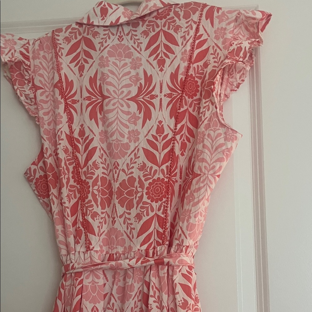 Ellen Tracy Coral and White Floral Tie-Waist Midi Dress - Picture 7 of 8